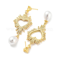 Orecchini pendenti da donna con micro pavè di zirconi cubici in ottone placcato a forma di cuore&nbsp;EJEW-F326-18G