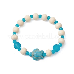3 pz braccialetti elastici in turchese sintetico&nbsp;BJEW-JB11125