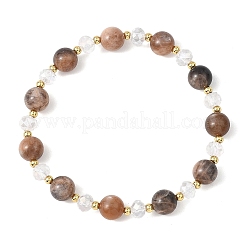 Pulseras elásticas con cuentas de piedra lunar negra natural para mujer&nbsp;BJEW-JB12792