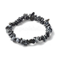 Pulseras elásticas de cuentas de obsidiana con copos de nieve naturales para niños&nbsp;BJEW-JB06388-06