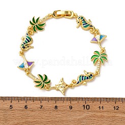 Messing-Gliederarmbänder mit Ozeanmotiv und Zirkonia und Emaille für Damen&nbsp;BJEW-F514-01B-G