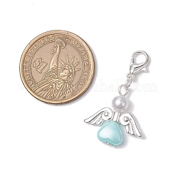 Decorazioni pendenti in plastica abs e acrilico con perle finte a forma di cuore angelo&nbsp;HJEW-JM03160-02