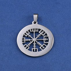 201 ciondoli amuleto con bussola vichinga norrena in acciaio inossidabile&nbsp;STAS-WH0029-32B-1