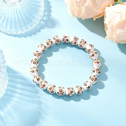 2 bracelet extensible fait main en porcelaine imprimée de fleurs et de perles en céramique&nbsp;BJEW-JB11910