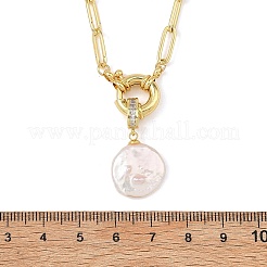 Collane da donna con ciondolo a moneta in perla barocca naturale keshi e catena a graffetta in ottone.&nbsp;NJEW-JN06143