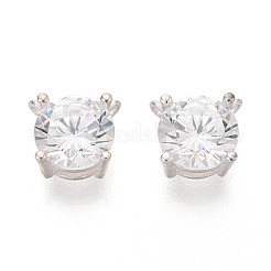 925 breloques rondes plates en argent sterling pavé de zircones cubiques transparentes&nbsp;STER-T008-69S-03
