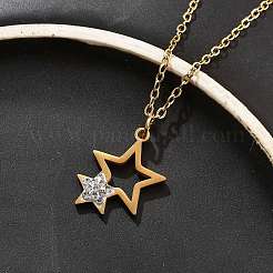 Collar con colgante de estrella doble de acero inoxidable 304 con cristales de imitación&nbsp;LS-NJEW-Z056-02A-G