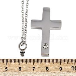 304 Edelstahl Pavé mit klaren Zirkonia Kreuz Anhänger Haustier Urne Asche Halsketten&nbsp;NJEW-S455-07P