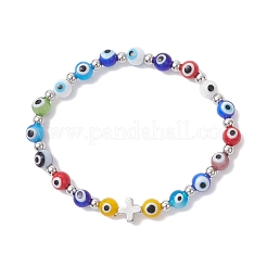 4 bracciale elastico con perline in vetro di Murano anti-malocchio&nbsp;BJEW-JB12290