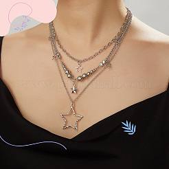 Charm-Armbänder mit Stern-Eisenketten und einreihige Halsketten mit Sternanhänger aus Zinklegierung für Damen&nbsp;SJEW-SC0001-02