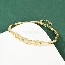 Pulseras de eslabones de circonita cúbica transparente con micropavé de latón para mujer&nbsp;BJEW-F504-05G