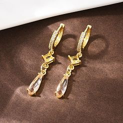 Pendientes de aro con micropavé de latón y circonitas cúbicas en forma de lágrima&nbsp;EJEW-C156-04G