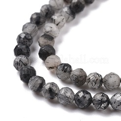Natürliche turmalinierte Quarz / schwarze Rutilquarz Perlen Stränge&nbsp;G-D463-01