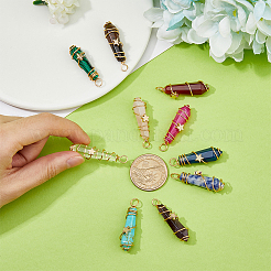10 pendentif pointu en fil de cuivre enveloppé de pierres précieuses et de verre&nbsp;FIND-FH0006-76