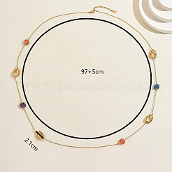 Collar de cadena larga de eslabones ovalados trenzados de acero inoxidable francés con cuentas de vidrio de colores para mujer&nbsp;XI4819