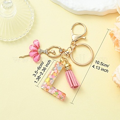 Porte-clés pendentif en résine pailletée transparente avec lettres A à Z&nbsp;KEYC-FZ00024-16