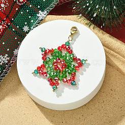 Flocon de neige de noël galvanoplastie perles de verre tissées décorations pendantes&nbsp;HJEW-JM00952