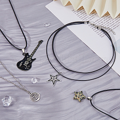 4 Stück Halsketten-Set mit Anhängern aus natürlichem Dalmatiner-Jaspis und Legierung im 4-Stil mit Stern- und Gitarrenmotiv und gewachsten Polyesterkordeln&nbsp;NJEW-FI0001-16