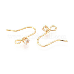 Crochets de boucle d'oreille en zircone cubique transparente en laiton&nbsp;KK-T077-17G-02
