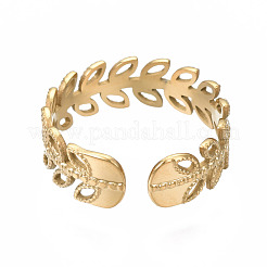 Anello polsino aperto con avvolgimento a foglia in acciaio inossidabile 304&nbsp;RJEW-T023-63G