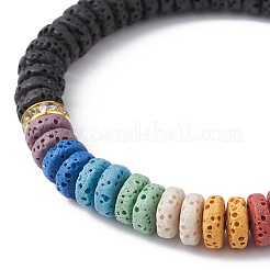 Braccialetti elasticizzati da donna con perline a disco di roccia lavica naturale tinta&nbsp;BJEW-JB09669