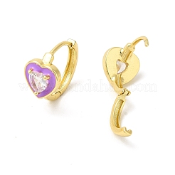 Orecchini a cerchio a cuore smaltato con zirconi chiari&nbsp;EJEW-E270-03G-02