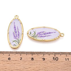 Ovaler Anhänger aus Edelstahl 304 im bedruckten Stil mit Blumenmuster&nbsp;STAS-T071-27E-G