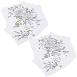 2 pièce d'ornements de broderie en polyester avec perles et fleurs 3D&nbsp;DIY-CY0003-64A