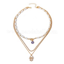 Zinklegierung Eisen Saphir Strass Hamsa Hand Anhänger 3 Schicht Halsketten&nbsp;FS-WGD7493-01