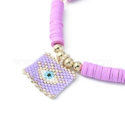 Pulsera con dije rectangular de semillas de vidrio miyuki&nbsp;BJEW-MZ00037-04