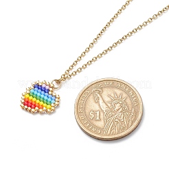 Collana con ciondolo a forma di cuore intrecciato con semi giapponesi color arcobaleno con catene in acciaio inossidabile 304 per donna&nbsp;NJEW-MZ00005