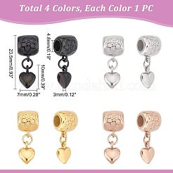 4 Stück 4 Farben 304 Edelstahl europäische Anhänger&nbsp;STAS-UN0037-41