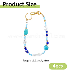 Portachiavi in vetro e turchese sintetico e plastica ABS con perle finte&nbsp;HJEW-FH00142
