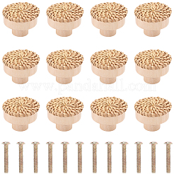 Boutons de tiroir ronds en rotin tressé et bois&nbsp;DIY-WH20410-01A