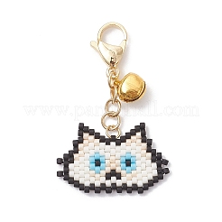 Decorazioni pendenti a forma di testa di gatto con perline di vetro fatte a mano&nbsp;HJEW-MZ00366-05
