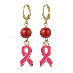 Orecchini a leva in lega smaltata con nastro rosa per la consapevolezza del cancro al seno di ottobre&nbsp;EJEW-JE05668