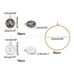3 ensemble de 2 breloques en alliage émaillé de style plat et rond avec alphabet et chiffres&nbsp;ENAM-FH0001-14