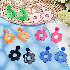 6 paio di orecchini pendenti in acrilico con fiori di 6 colori con perni in acciaio per donna&nbsp;EJEW-AN0004-03