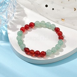 Braccialetti elasticizzati rotondi con perline di avventurina verde naturale e corniola da 8 mm per donna uomo&nbsp;BJEW-JB10533-02