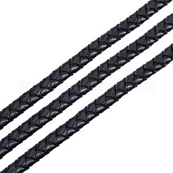 Schwarz 6mm rund gefaltete echte geflochtene Lederschnüre für Halskette Armband Schmuck machen&nbsp;WL-PH0001-01