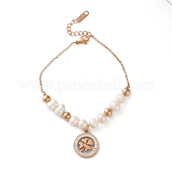 Braccialetti con ciondolo a forma di trifoglio in acciaio inossidabile 304 per donna&nbsp;BJEW-A036-26G