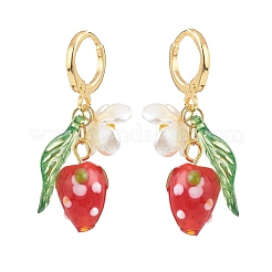 Bunte Malerei-Erdbeere mit Kunststoff-Perlenblumen-Ohrring&nbsp;X-EJEW-TA00130
