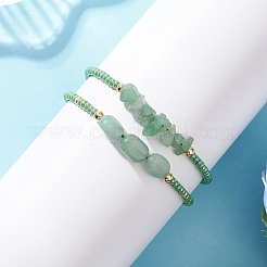 2 bracelet tressé en perles d'aventurine verte naturelle et de verre pour femmes&nbsp;BJEW-MZ00247-05