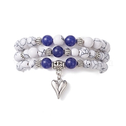 Braccialetti elastici regolabili in giada malese naturale e tinta e howlite sintetica&nbsp;BJEW-JB13029