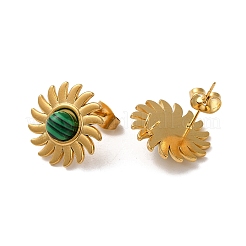 Orecchini a bottone sole in malachite naturale&nbsp;LS-EJEW-D075-01A-G