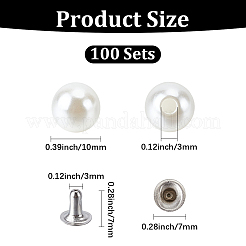 100 rivet à pression en ABS imitation perle&nbsp;DIY-GF0013-40