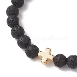 Bracelets extensibles à perles rondes en pierre de lave naturelle&nbsp;BJEW-JB13512