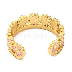 Offene Manschettenringe aus Messing mit Emaille und Blumenmuster für Damen&nbsp;RJEW-S242-09G-A