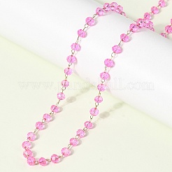 Collane con catena a maglie fatte a mano in acciaio inossidabile 304 con perline rondelle sfaccettate in vetro e pietra portafortuna per le donne&nbsp;NJEW-G195-01G-05