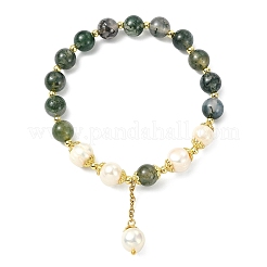 Armbänder mit Anhängern aus natürlichem Moosachat und natürlichen Perlen&nbsp;BJEW-JB14141-01